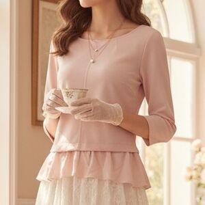 Club Monaco XS Soft Girl Romantic Contemporary Dainty Silk Trim Peplum Top